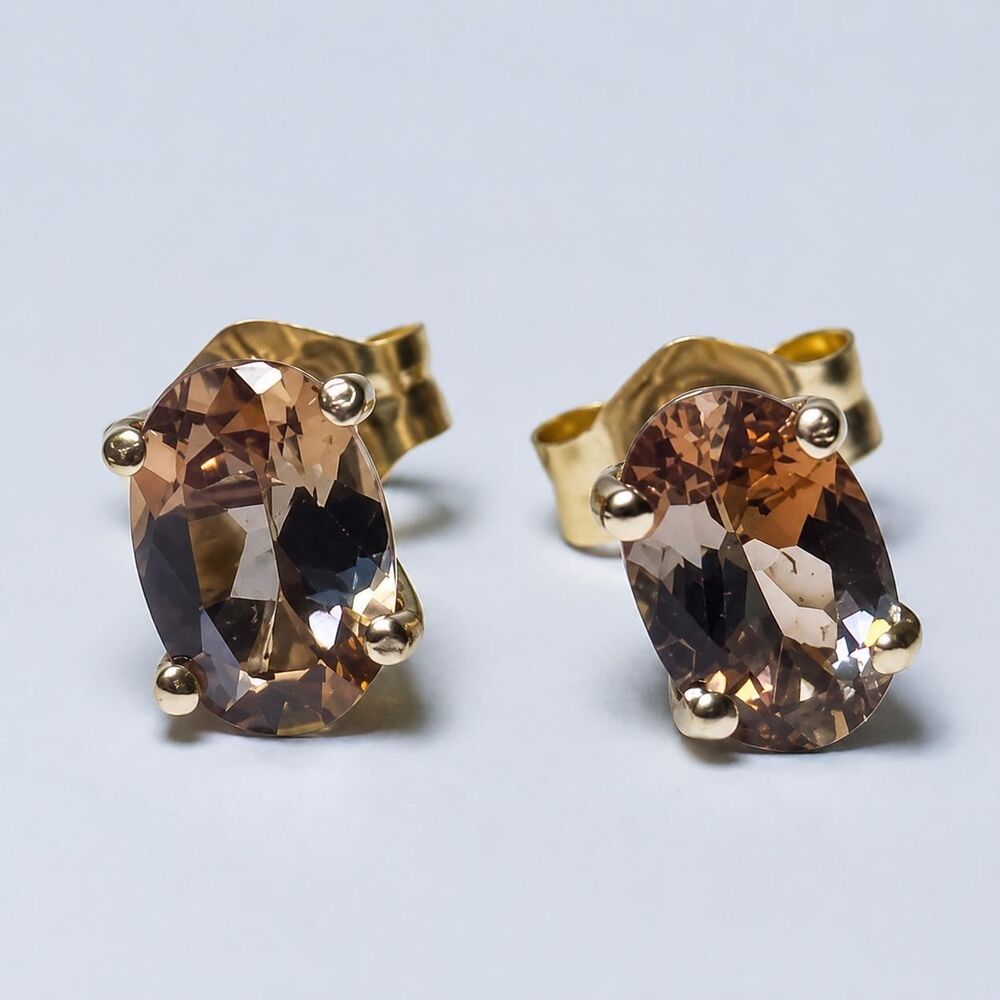 Andalusite Oval Stud Earrings 14K Solid Yellow Gold 1ct Total Weight